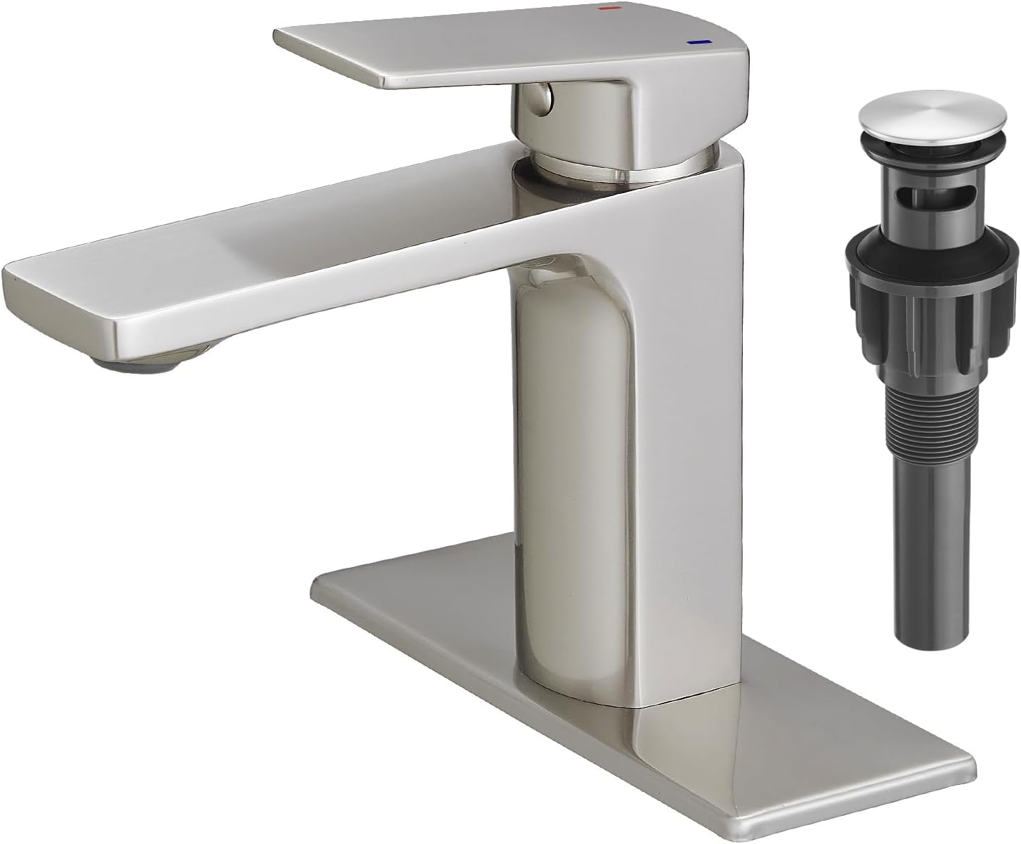 VOTON Brass Bathroom Faucet, Brushed Nickel Finish, Single Handle, 1 or 3 Hole Installation, Pop-up Drain, Flexible Hoses