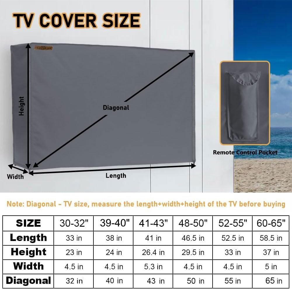 Outdoor TV Cover 41-43 Inches, HOMEYA 600D Heavy Duty Weatherproof TV Enclosure with Front Flap, Waterproof Zipper+Bottom Cover, for Outside LED LCD Flat Screen TVs-Cover Size 40.5''L x 24''H x 4.5"W