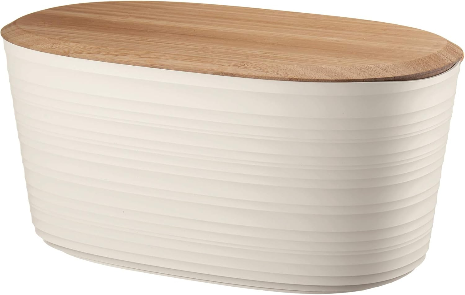 Guzzini Tierra 15.4" Bread Bin with Bamboo Lid - Milk White - 100% Recycled Plastic - Unbreakable, BPA-Free, Keeps Bread Fresh - Storage Alternative - Pantry, Kitchen, Living Room Use