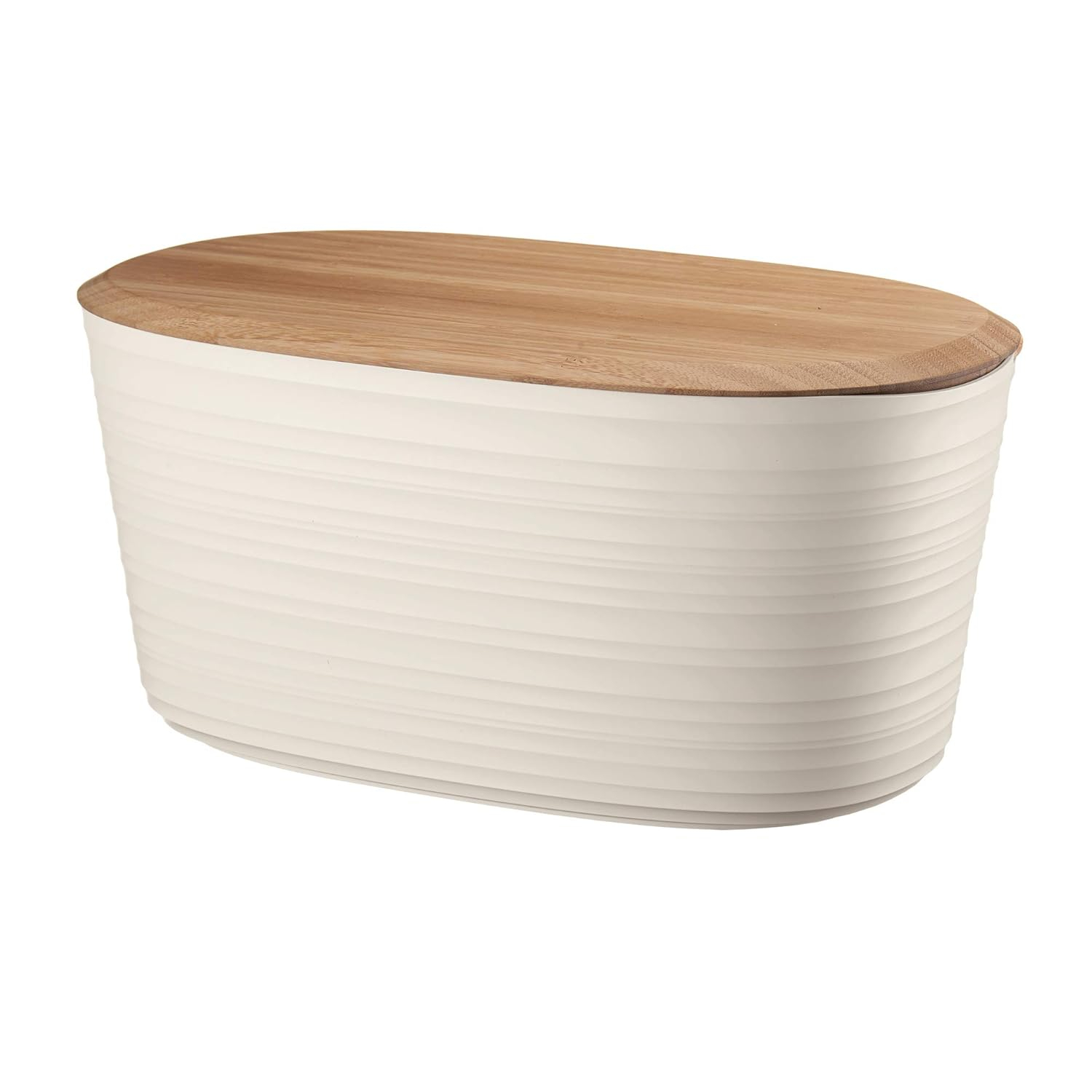 Guzzini Tierra 15.4" Bread Bin with Bamboo Lid - Milk White - 100% Recycled Plastic - Unbreakable, BPA-Free, Keeps Bread Fresh - Storage Alternative - Pantry, Kitchen, Living Room Use