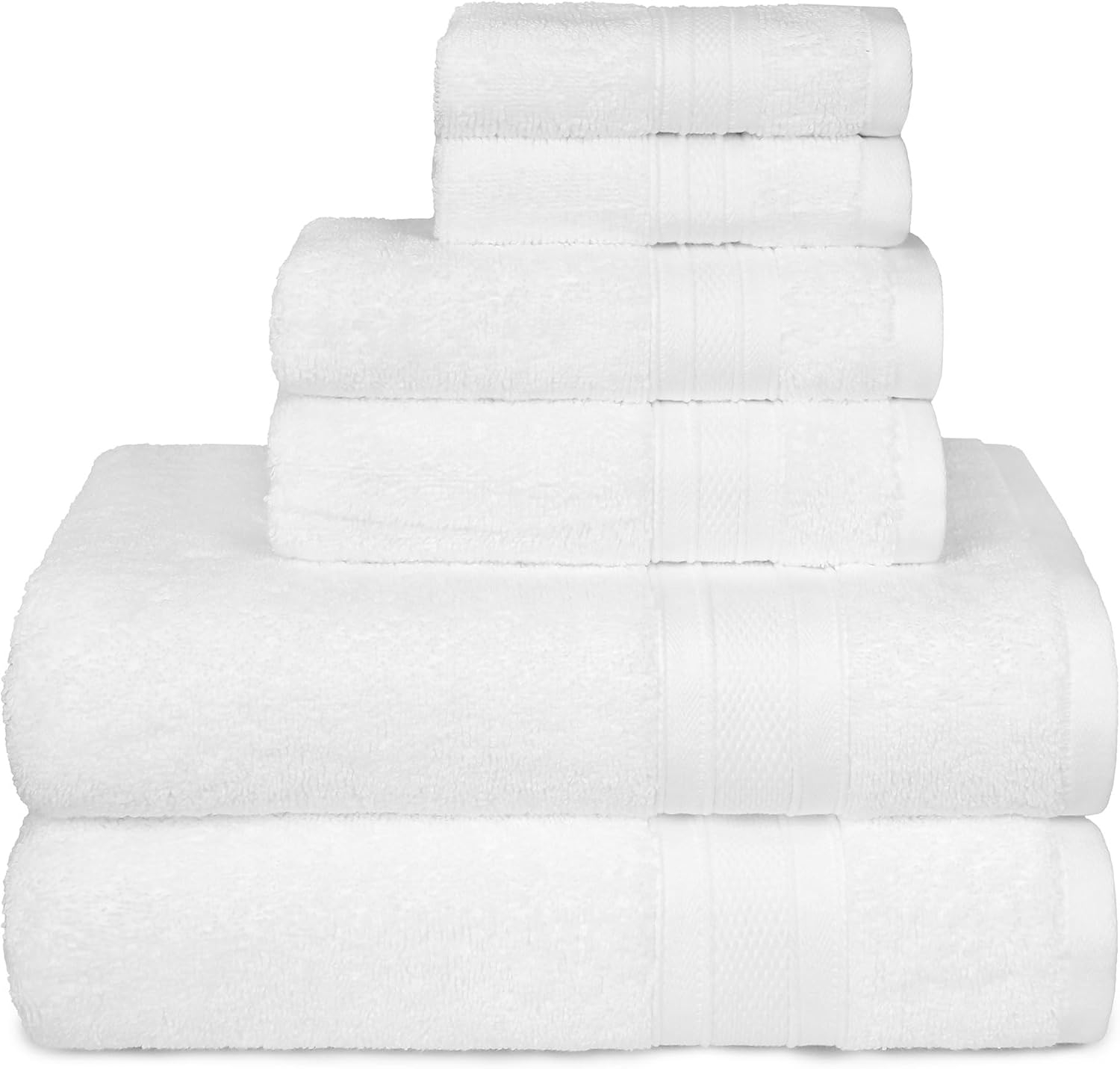 Everyday Home by Trident 6 Pc Bath Towel Set, 100% Cotton, Plush, Absorbent, Soft Comfort Bathroom Towels, White