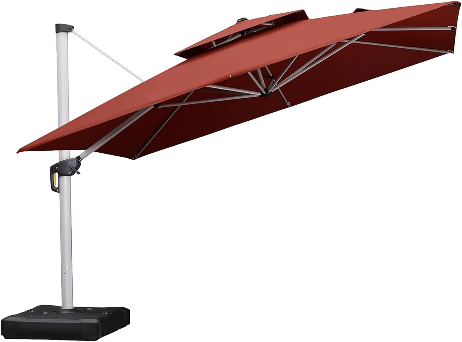 PURPLE LEAF 12 Feet Double Top Deluxe Square Patio Umbrella Offset Hanging Umbrella Cantilever Outdoor Market Umbrella Garden, Black