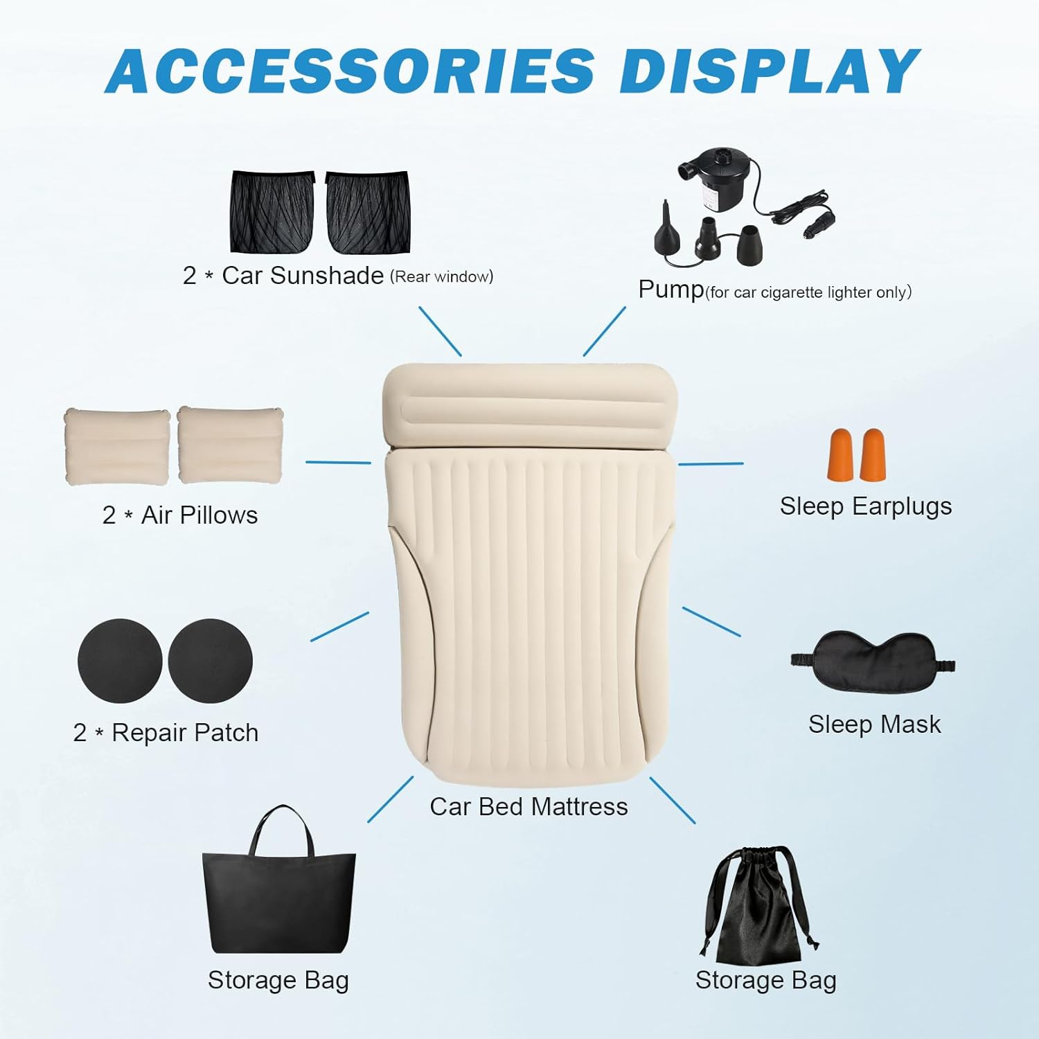 Car Bed with The Most Complete Sleeping Accessories|Leakproof Comfortable Durable Car Mattress|Built-in Pillow with Pump Air Mattress|for SUV Minivan Mpv Road Trip Inflatable Bed