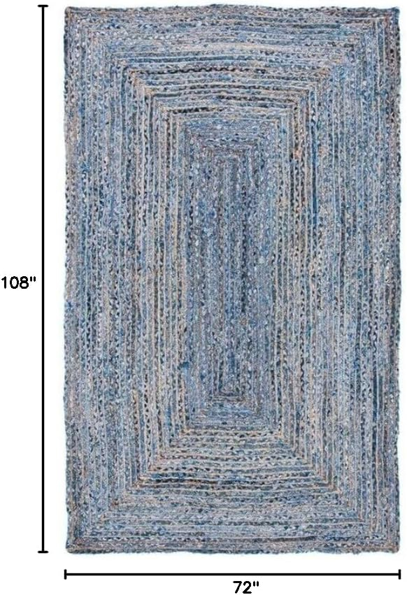 Boho-Chic Blue and Natural 6' x 9' Handwoven Jute Rug