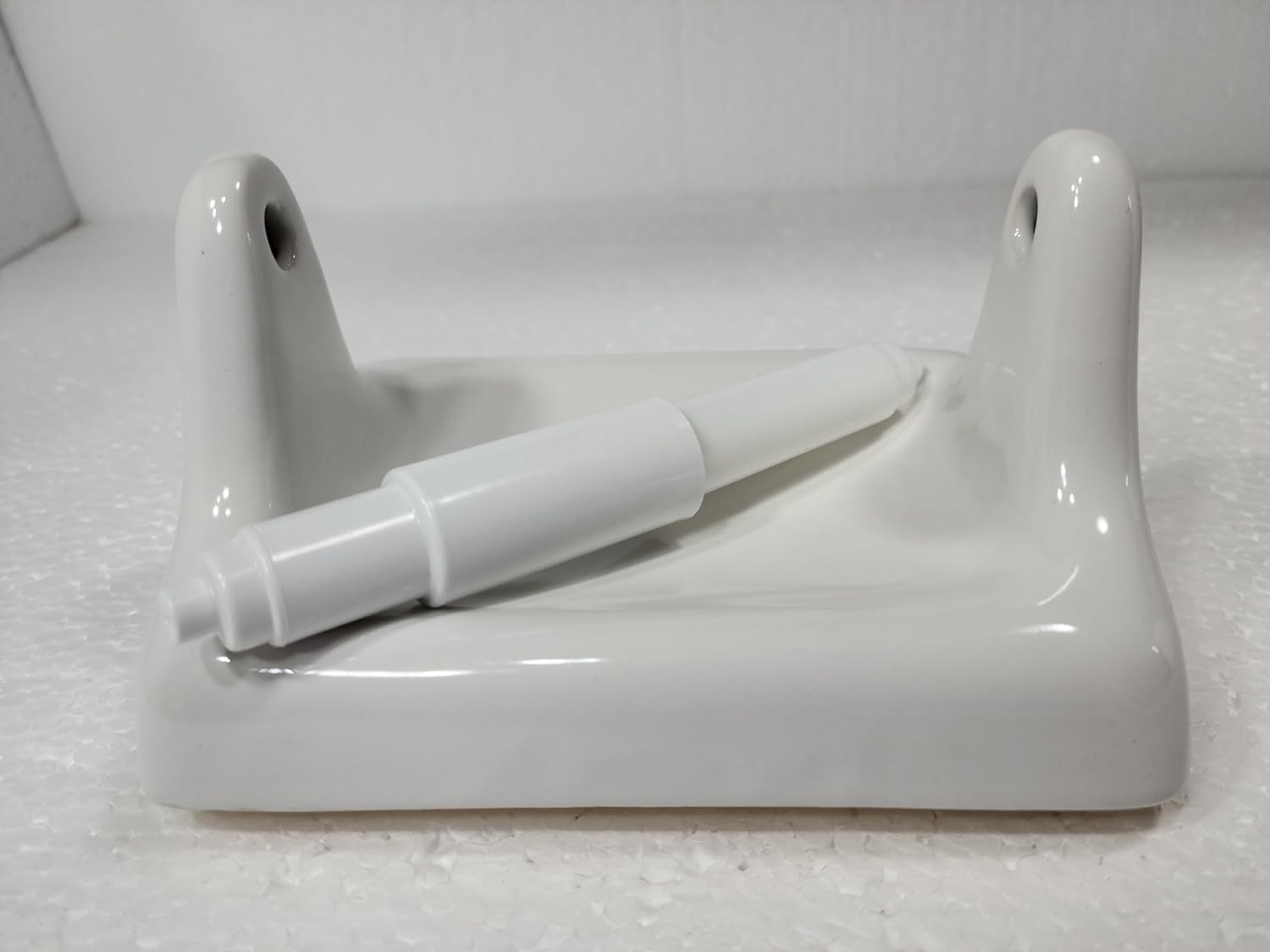 DALTILE Snow White Ceramic TP Toilet Paper Holder Wall Mount Thinset Installation Vintage Mid Century Modern Retro, BA1020T