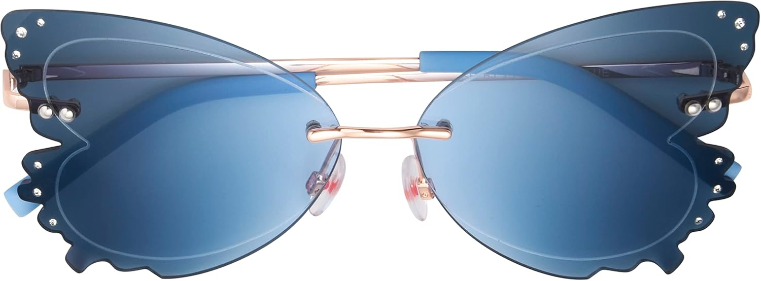 Blue Butterfly Metal Frame Sunglasses with Gradient Lenses