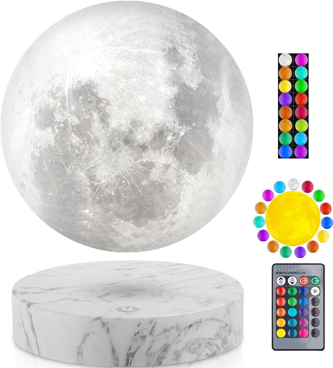 VGAzer Moon Lamp 3D Printing Magnetic Levitating Moon Light Lamps for Home、Office Decor, Creative Gift-6 Inch,Has 16 Colors 20 Modes