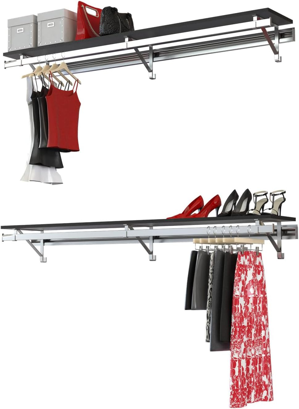 Espresso Double Hang Closet System with Wood Shelves