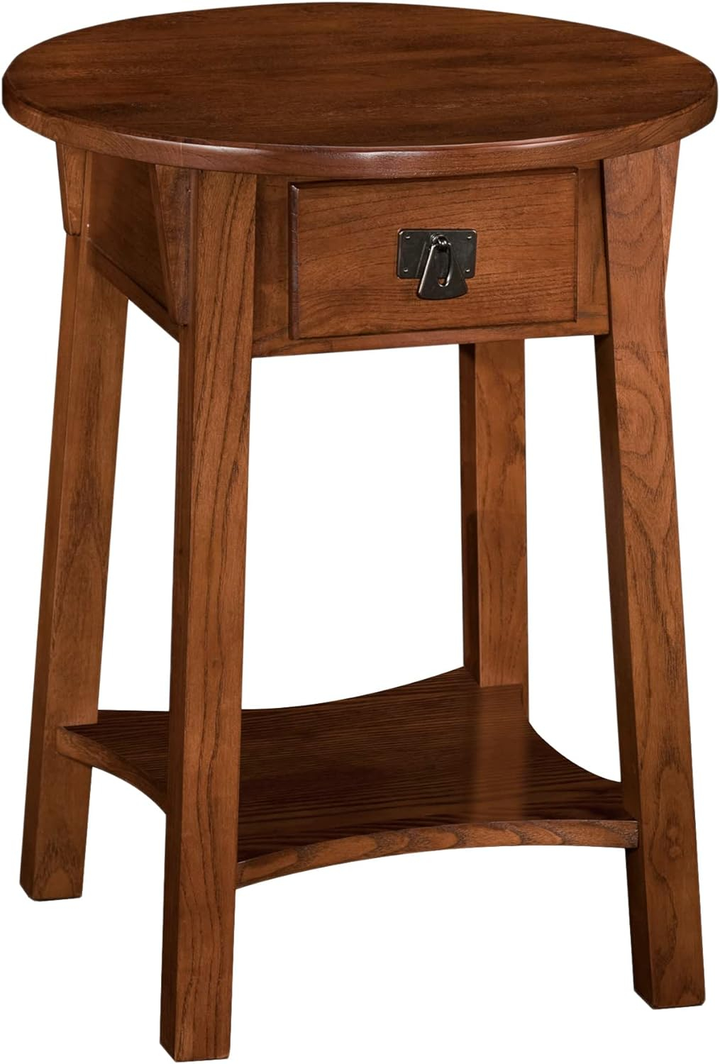 Leick Home 9056-RS Mission Round End Table with Drawer, Made with Solid Wood, Side Table for Living Room, Bedroom, and Office, Russet Finish