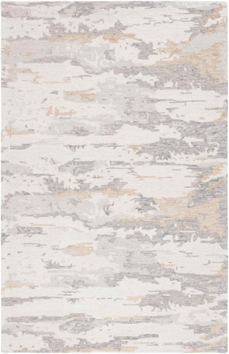 SAFAVIEH Abstract Seachlann Distressed Abstract Wool Area Rug, Ivory/Grey, 6' x 9'