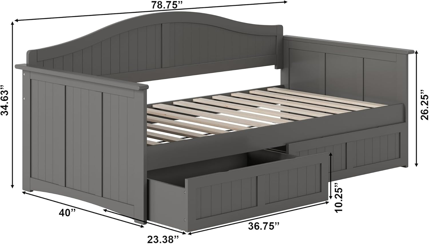 AFI Nantucket Twin Wood Daybed with Set of 2 Drawers in Grey