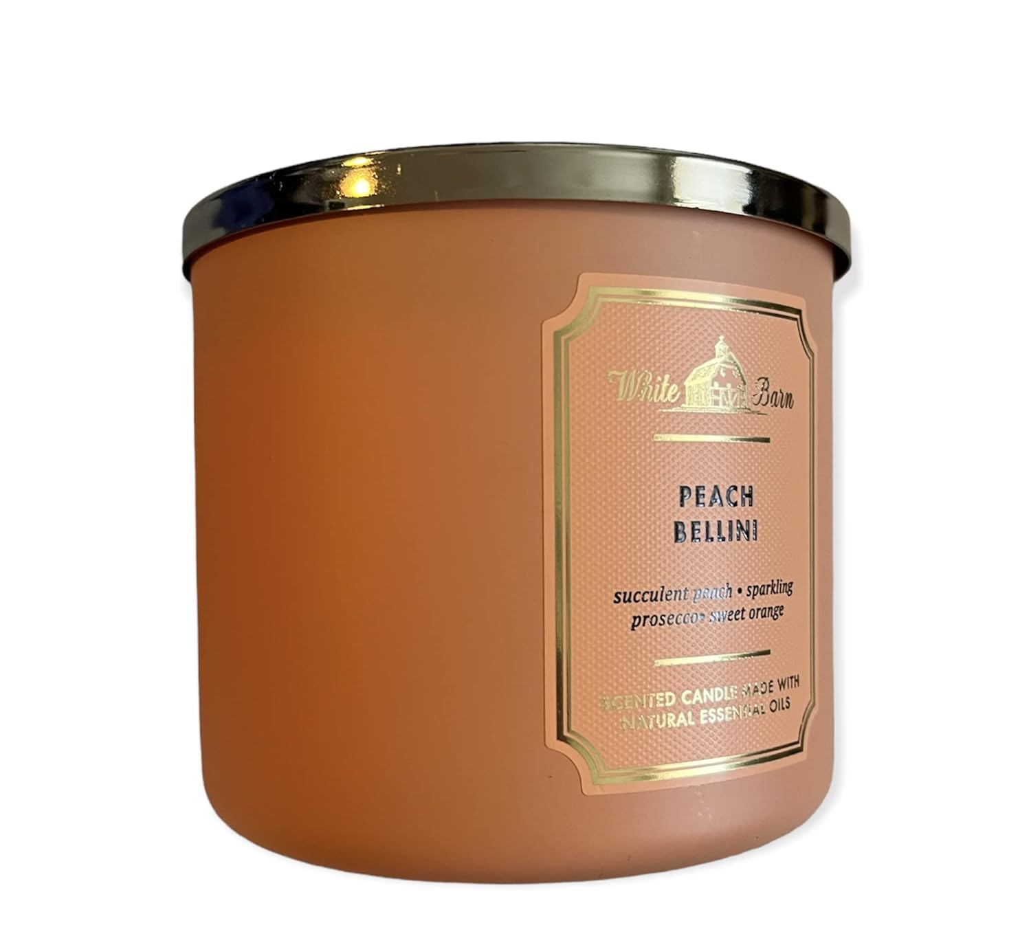 Bath and Body Works White Barn 3 Wick Scented Candle Peach Bellini with Essential Oils 14.5 Ounce