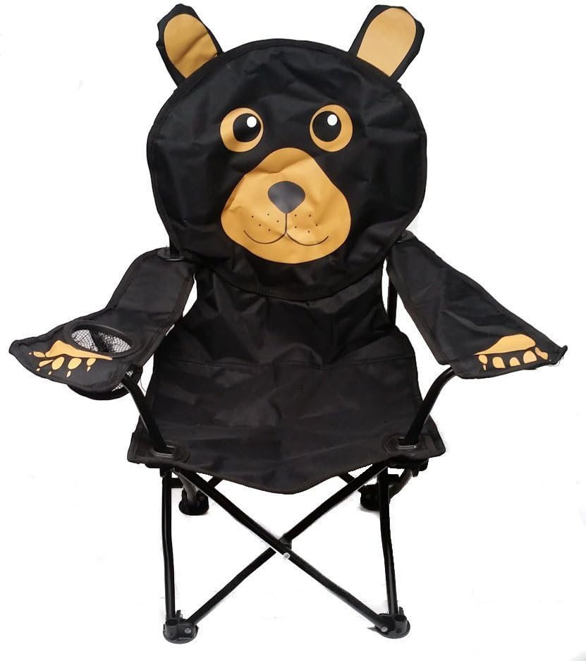 Black Bear Kids Folding Camp Chair with Cup Holder and Carry Bag
