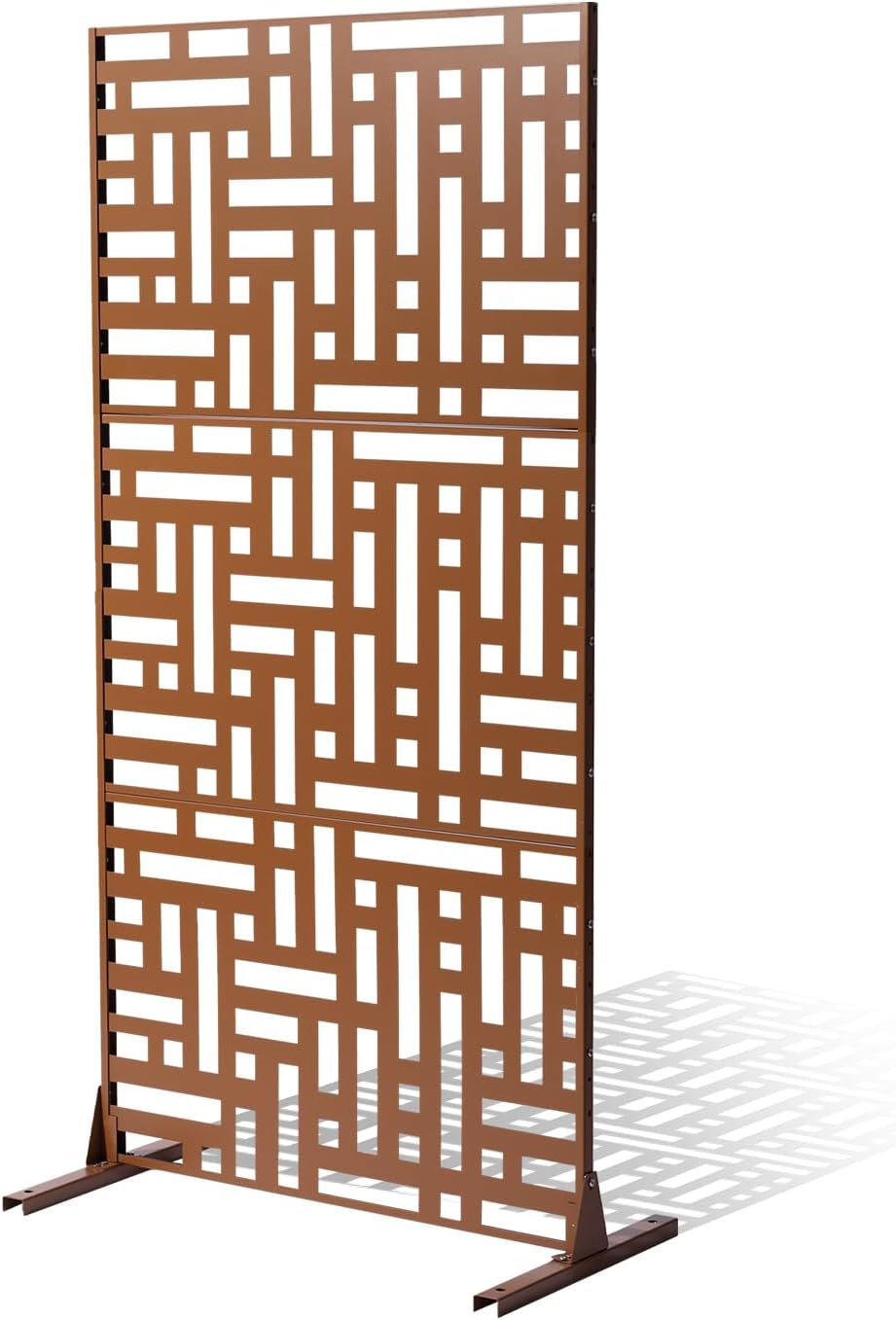 VEVOR Metal Privacy Screen, 47" W x 76" H, Outdoor Privacy Screens 3-Panel, Freestanding Outdoor Divider with Stand, Decorative Garden Steel Privacy Fence for Balcony Patio Indoor Room Hot Tub Brown