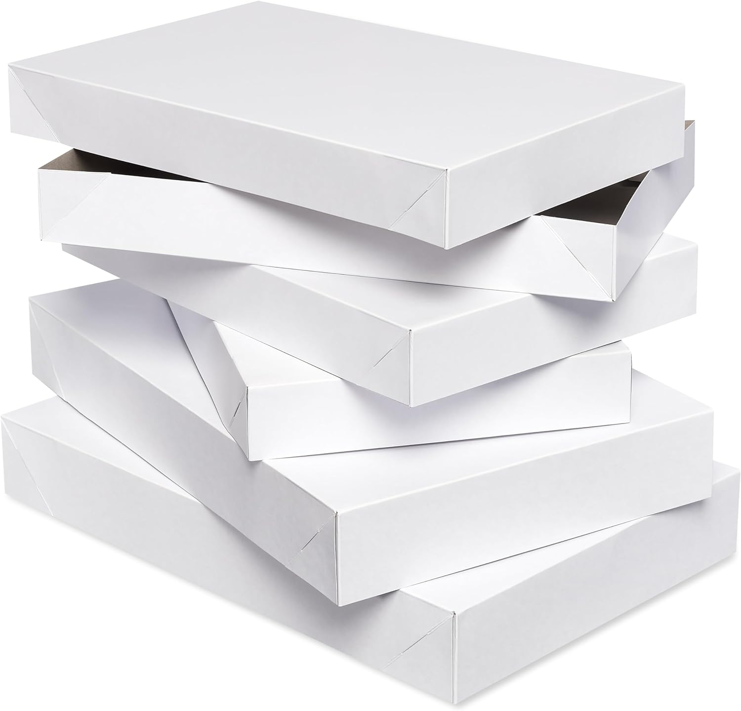 American Greetings White Gift Boxes with Lids for Christmas and All Holidays (5 Boxes, 3 Medium, 2 Large)