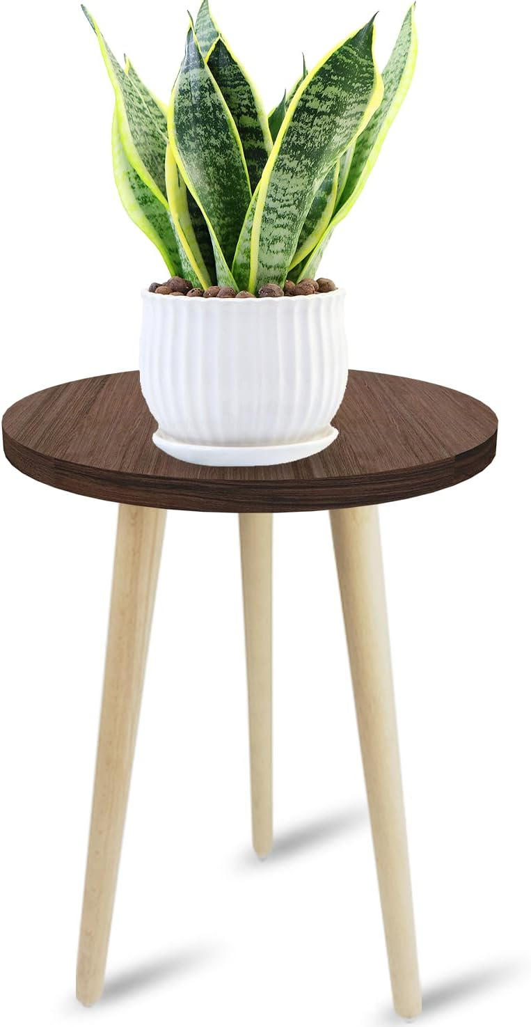 18IN Tall Plant Stand Holder for Indoor Planters, Mid Century Small Round Wood Table for Living Room Corner Floor