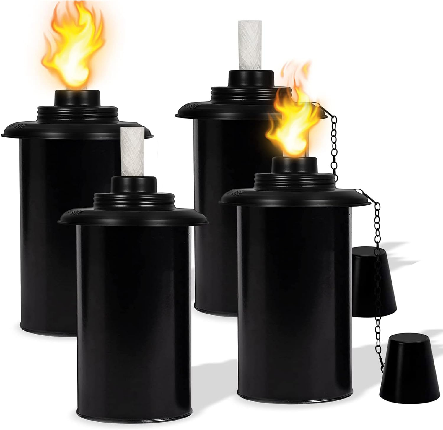 Nonley Outdoor Torch Canisters, Torch Replacement Canister 12 oz, Citronella Fuel Bamboo Torch Refill Canister with Wicks and Covers, Patio Metal Torch for Luau Party, DIY Garden Decor (4 Pack) 4 Pack