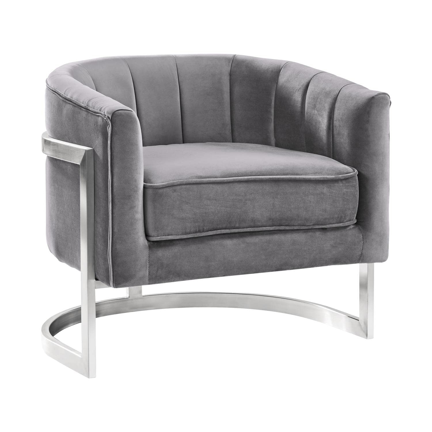 27'' Gray Velvet and Metal Contemporary Accent Chair