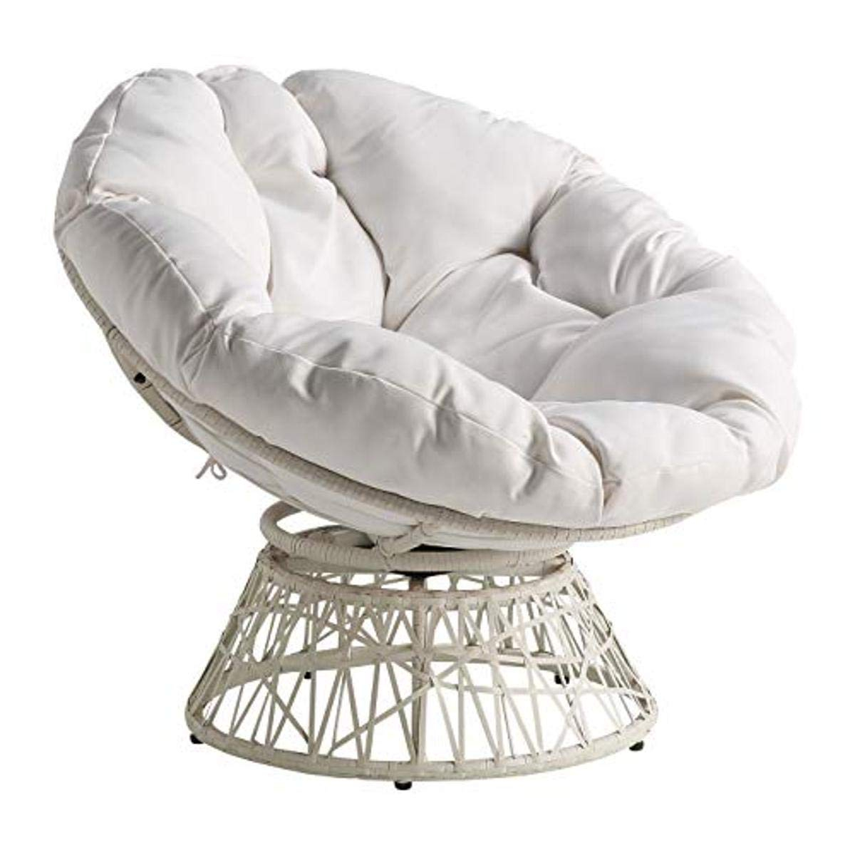Swivel White Papasan Chair with Metal Frame and Plush Cushion