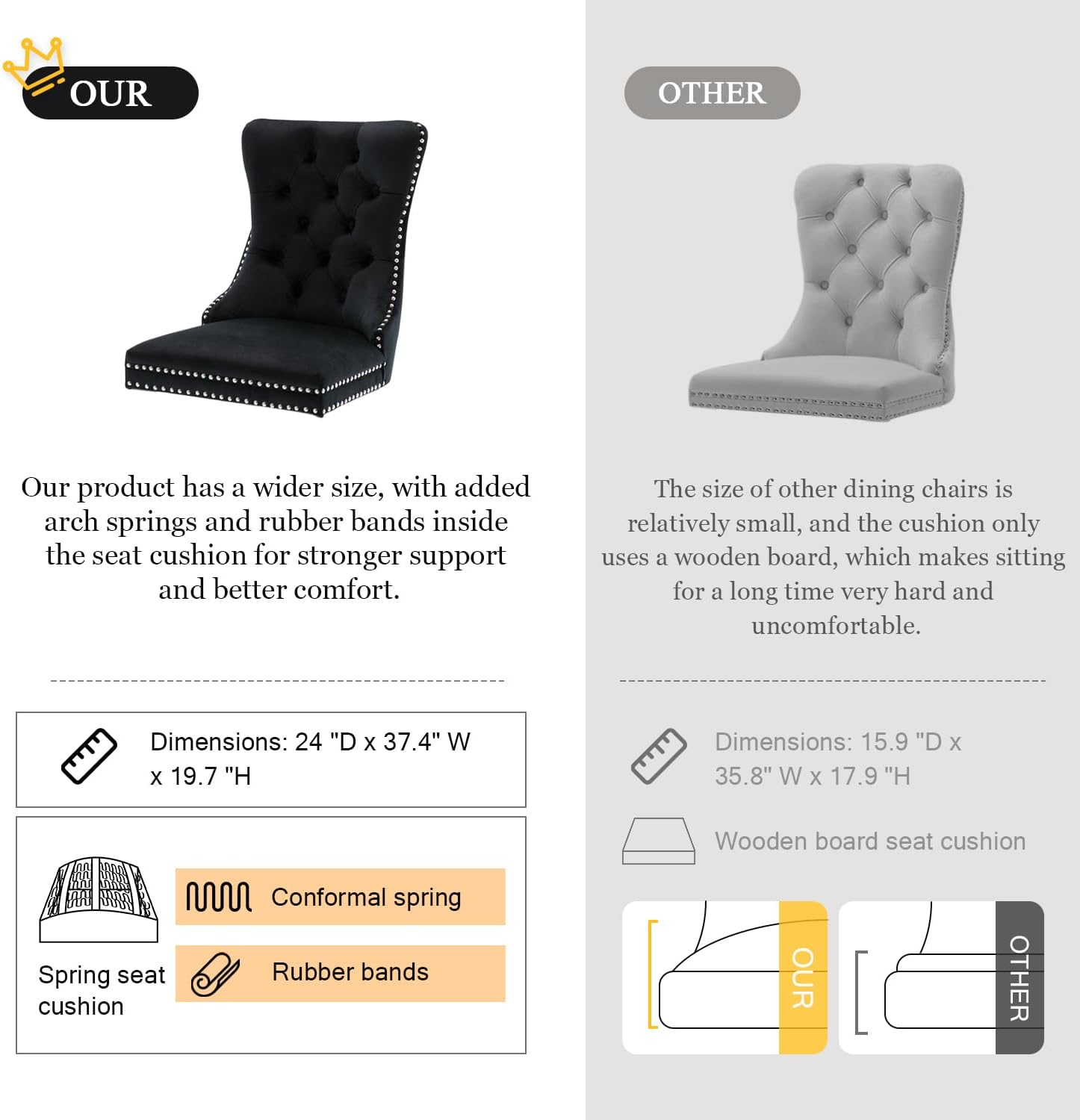 Virabit Tufted Set of 2 Black Dining Chairs with Nailhead Back and Ring Pull Trim, Velvet Upholstered Dining Chairs for Kitchen/Bedroom/Dining Room