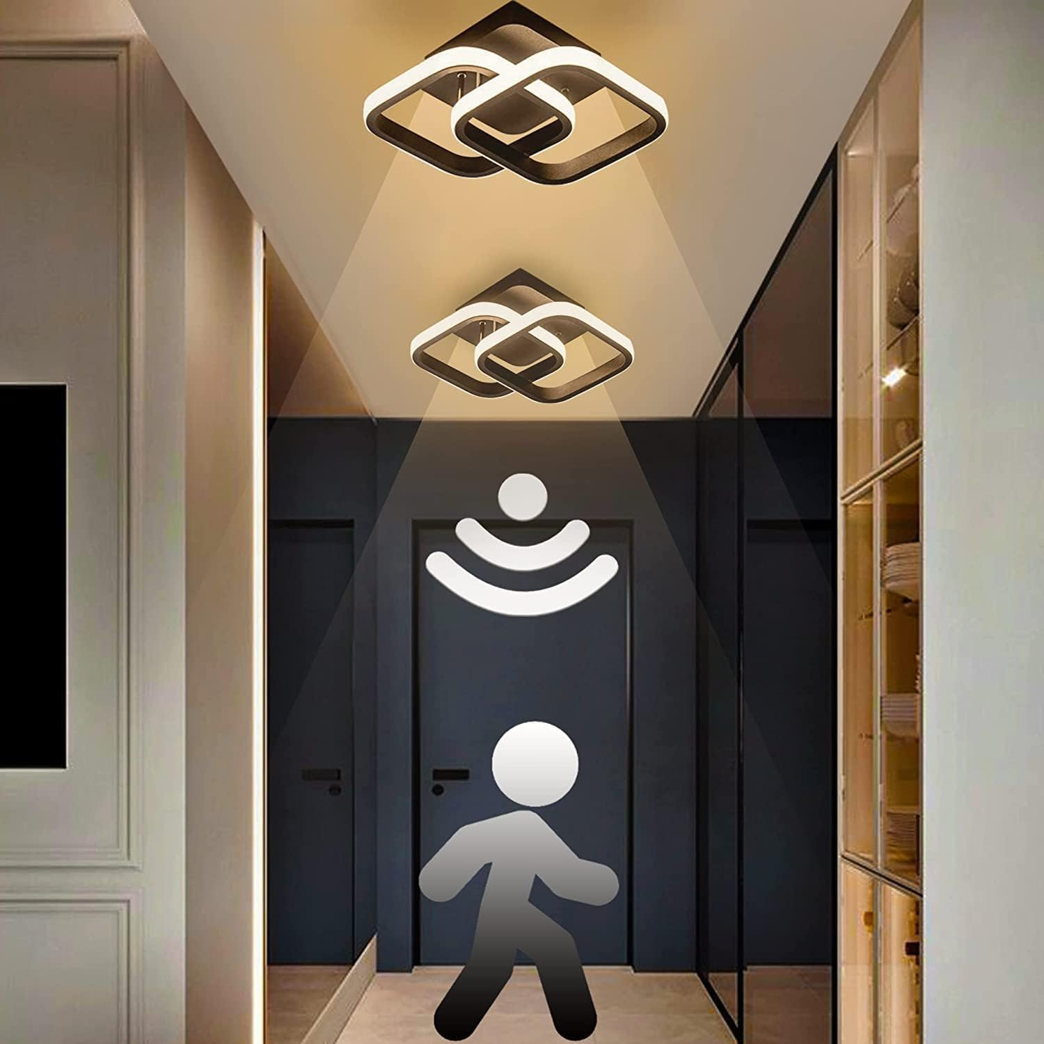 ADISUN LED Ceiling Light 2 Rings Flush Mount LED Ceiling Lights Fixture Dimmable with Remote Control Aluminum Lighting Fixture, White