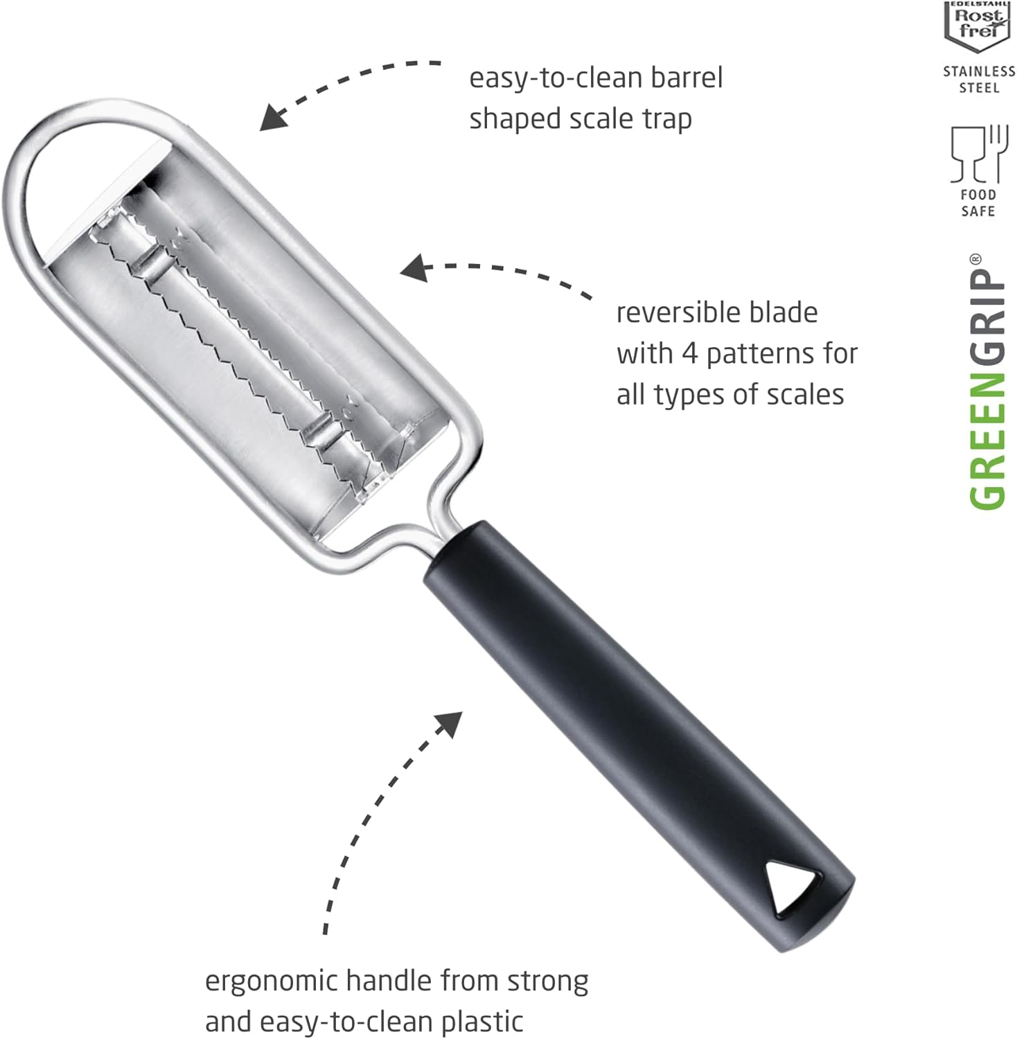 Black Polypropylene Handle Stainless Steel Fish Scaler