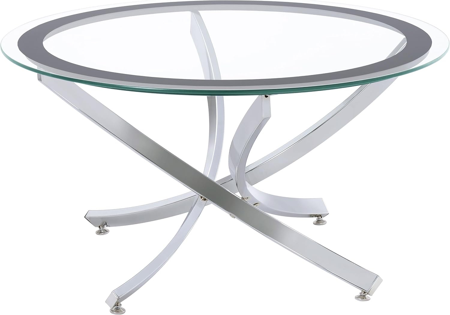 Coaster Contemporary Round Glass Top Coffee Table with Curved Base in Chrome