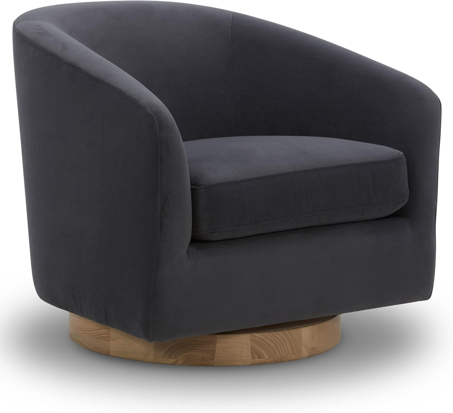 Nereus Gray Velvet Swivel Accent Chair with Arms and Wood Base