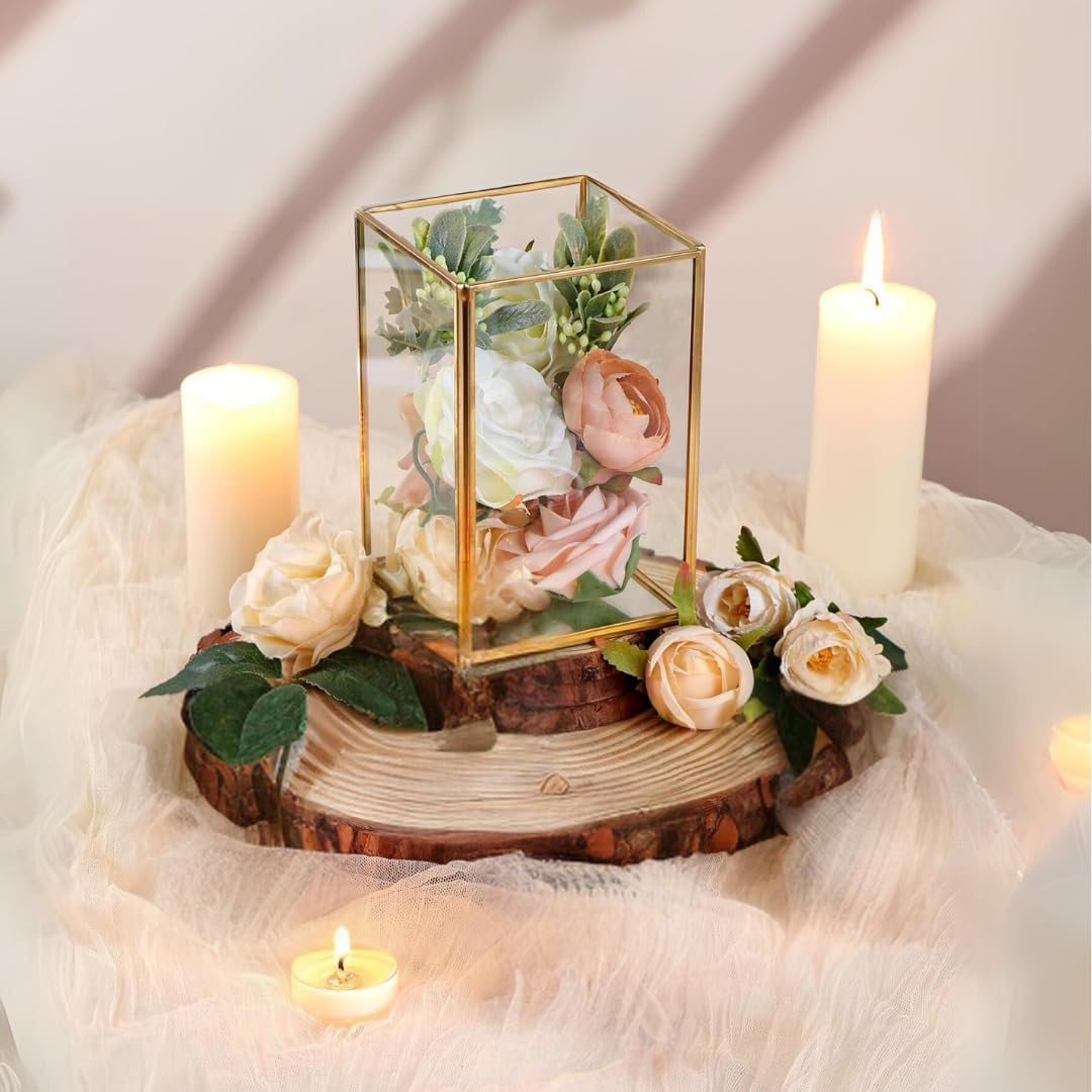 Koyal Wholesale Gold Geometric Hurricane Candle Holder Set of 6 for Wedding Centerpiece, Home Decor, Patio Decor