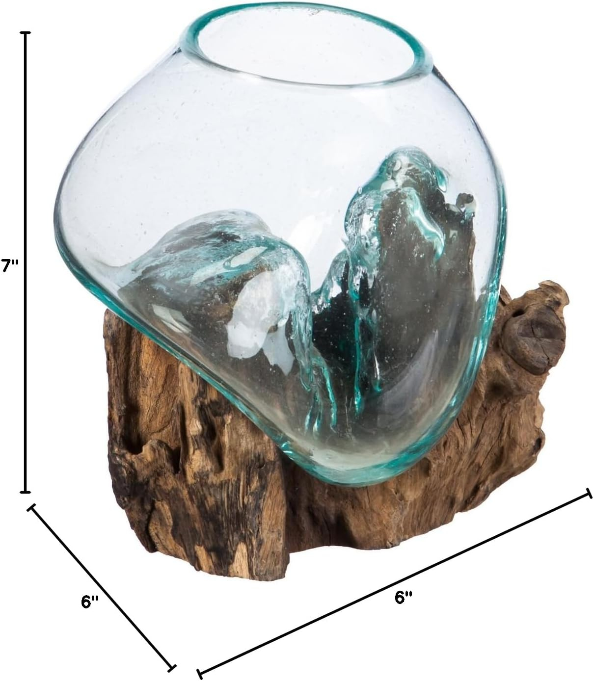 Cape Craftsmen 7" H Hand-Blown Blue Tinted Bubble Glass On Natural Teak Driftwood Terrarium | Home Décor Indoor Planter with Stand | Pot for Succulent and Plants