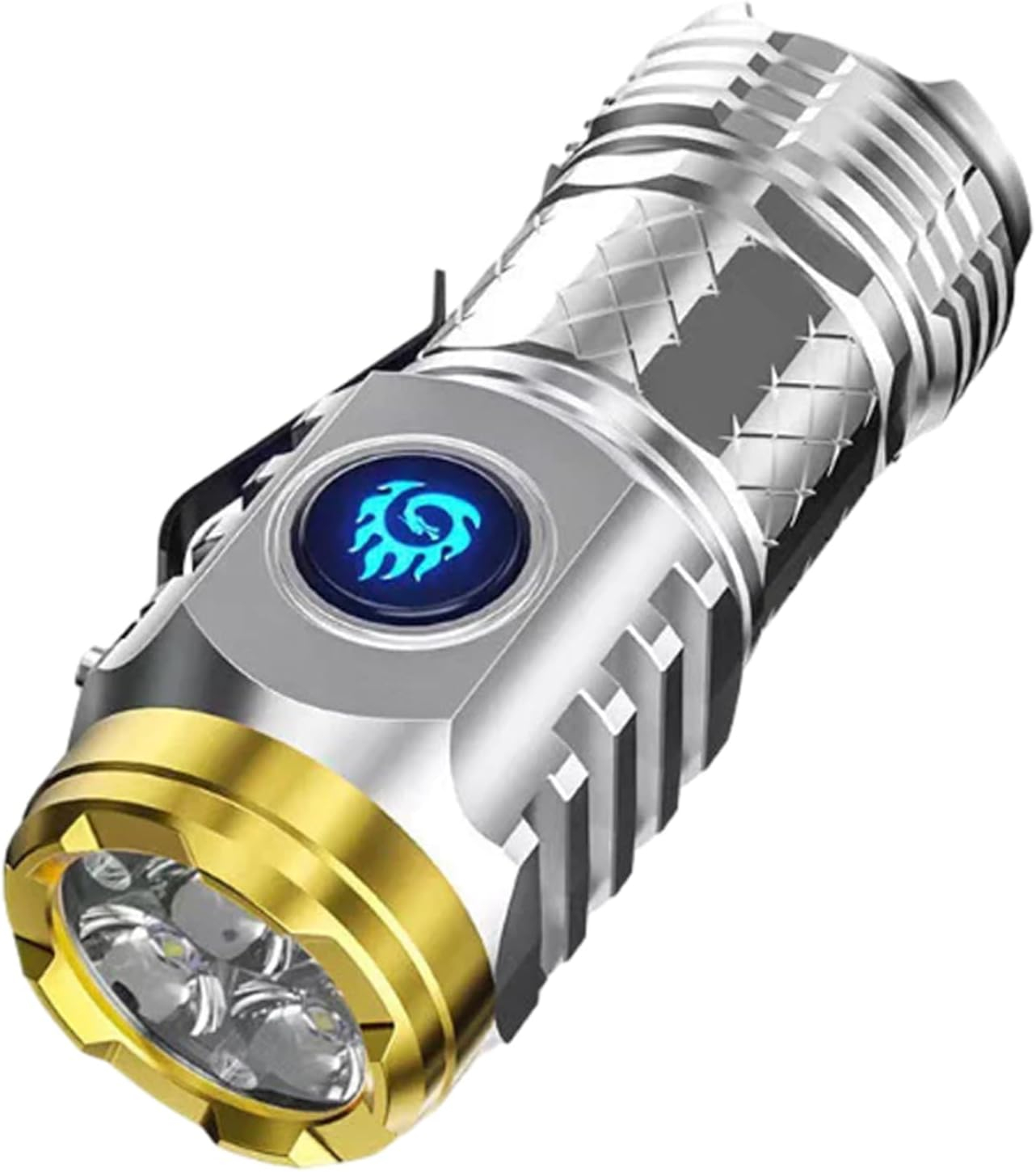 Hanzidakd Mini Torch with Three-Eyed Monster, LED Torch Extremely Bright, Rechargeable Torches with 5 Light Modes, Waterproof Mini Torch for Camping Outdoor (Silver)