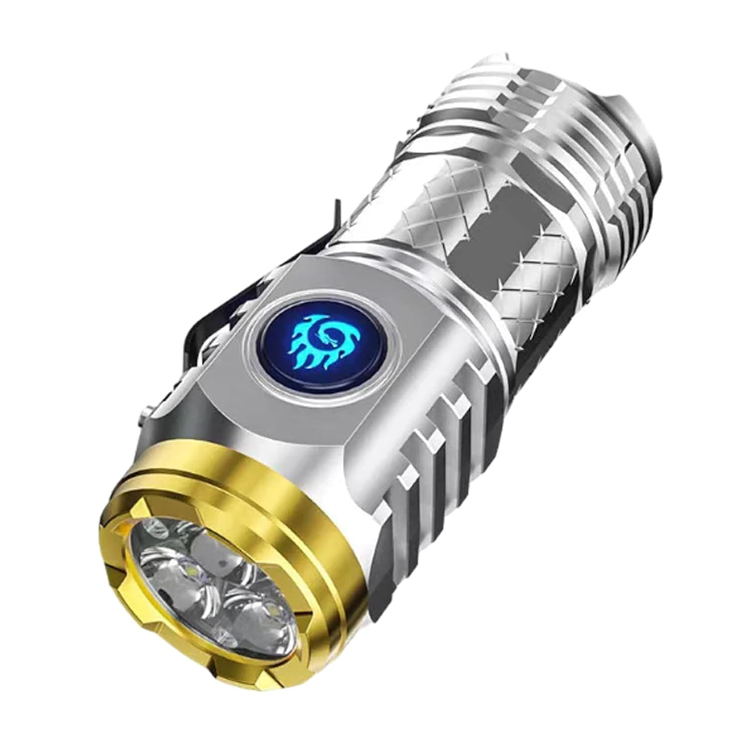 Hanzidakd Mini Torch with Three-Eyed Monster, LED Torch Extremely Bright, Rechargeable Torches with 5 Light Modes, Waterproof Mini Torch for Camping Outdoor (Silver)