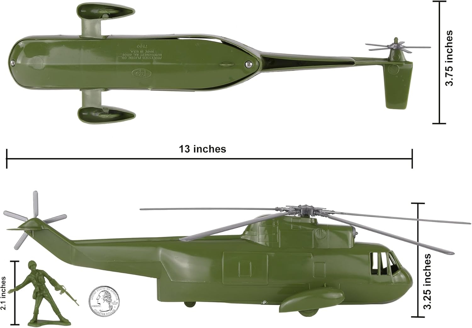 TimMee Plastic Army Men HELICOPTER Playset - OD Green 26pc Made in USA