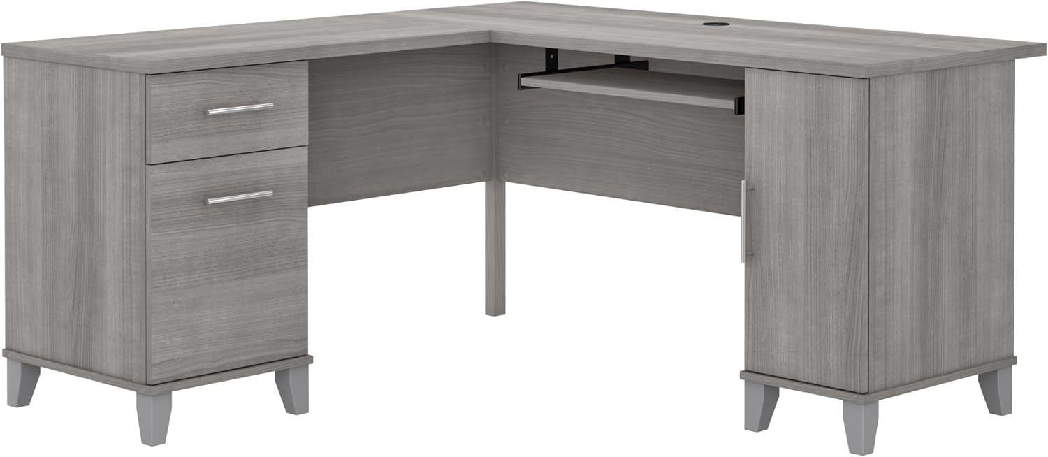 Bush Furniture Somerset 60" L Shaped Desk with Storage, Platinum Gray