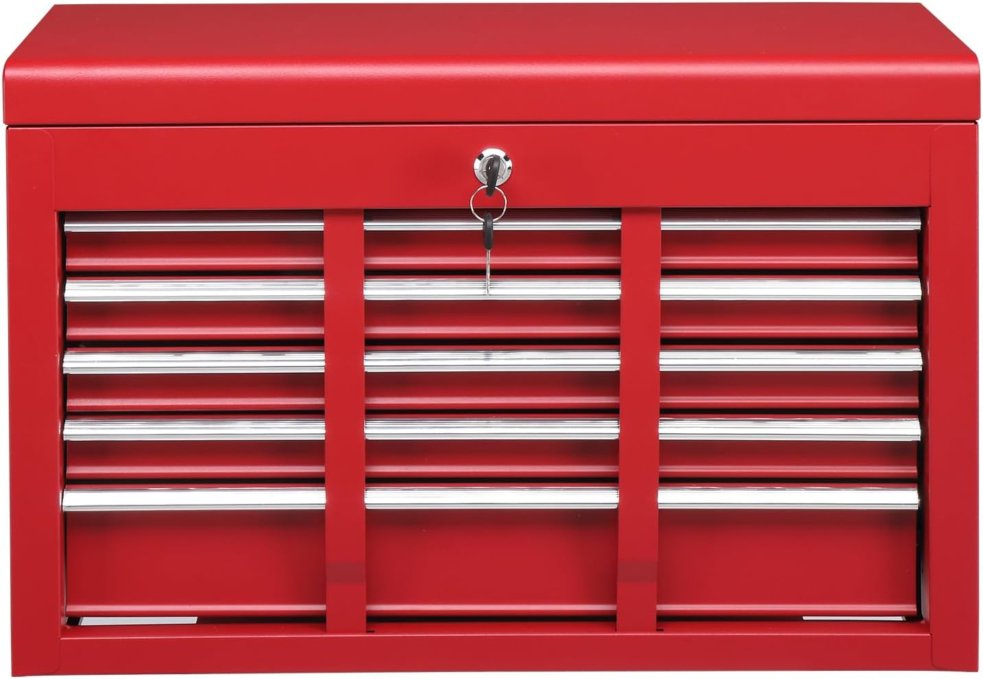 INDSUMOT 24" Portable Tool Box, 5 Drawers & Top Storage Tray Tool Box with Drawers, Lockable Metal Tool Chest Cabinet for Garage, Warehouse, Repair Shop & Home, Red