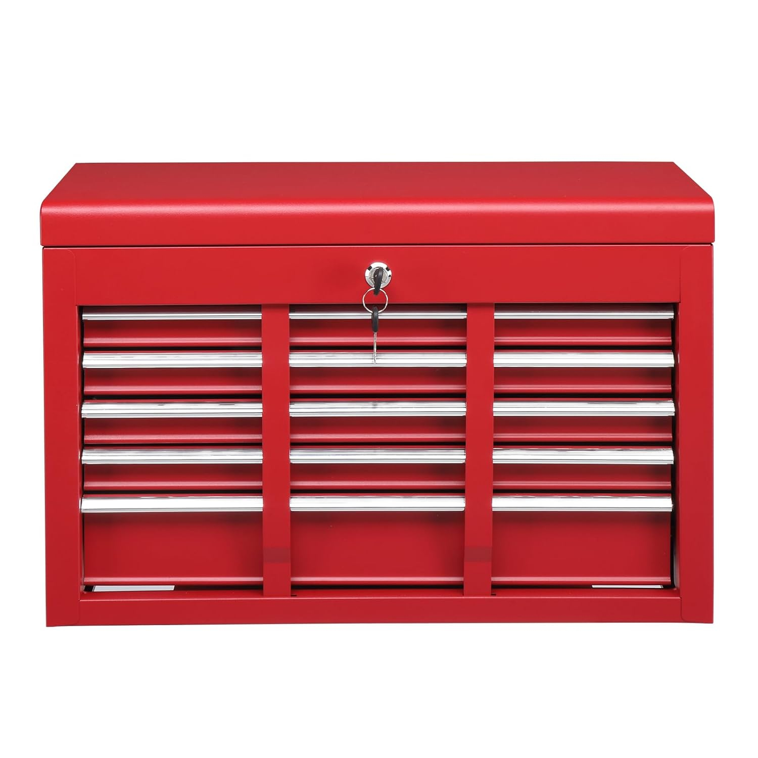 INDSUMOT 24" Portable Tool Box, 5 Drawers & Top Storage Tray Tool Box with Drawers, Lockable Metal Tool Chest Cabinet for Garage, Warehouse, Repair Shop & Home, Red