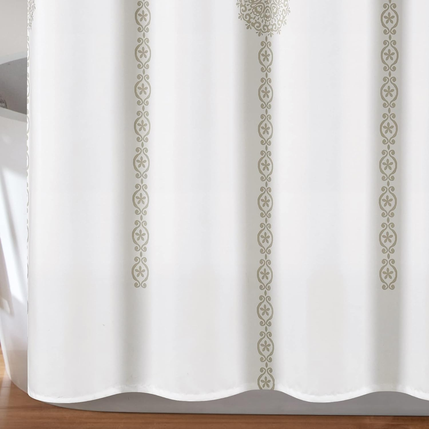Lush Decor Stripe Medallion Shower Curtain-Fabric Mandala Bohemian Damask Print Design, 72" x 72", Neutral