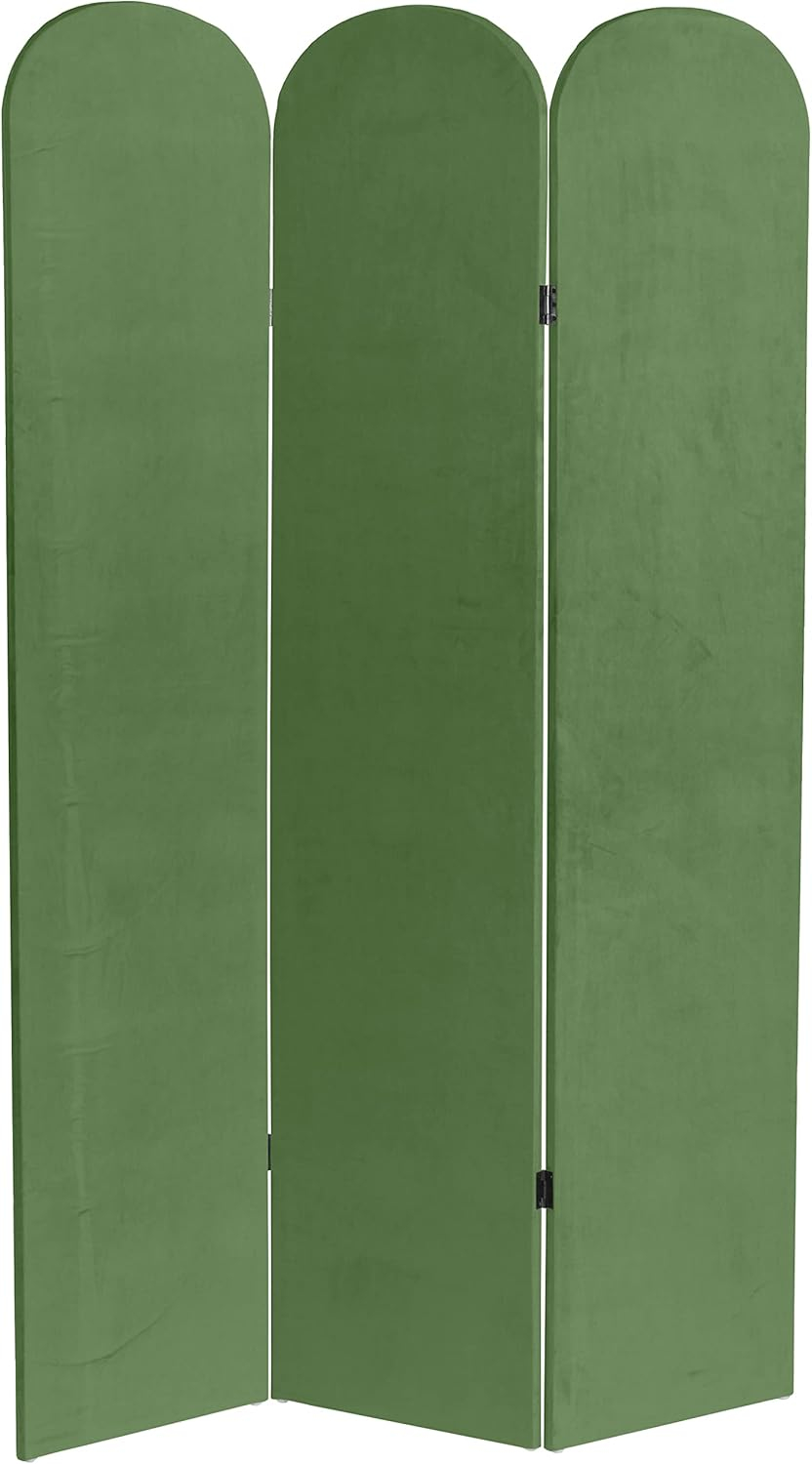 6 ft. Classic Arch Velvet Room Divider Green 3 Panel