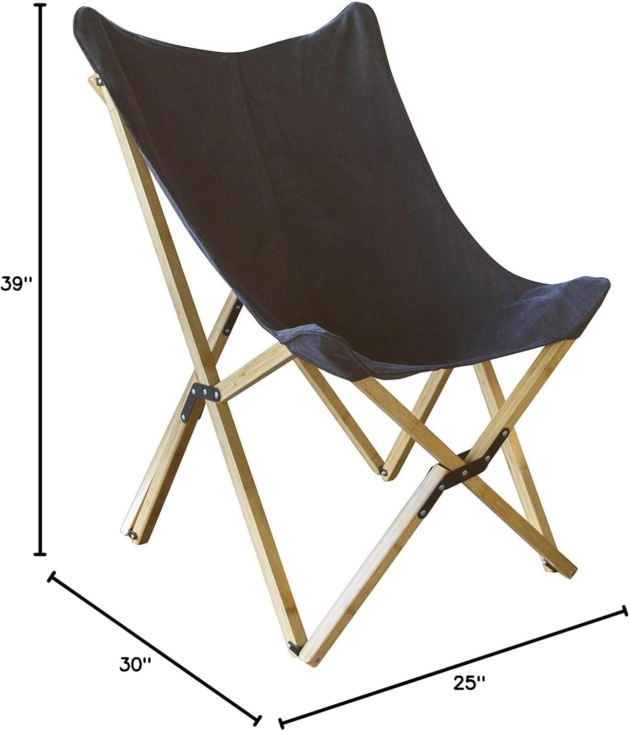 AmeriHome Canvas and Bamboo Butterfly Chair for Adults- Black