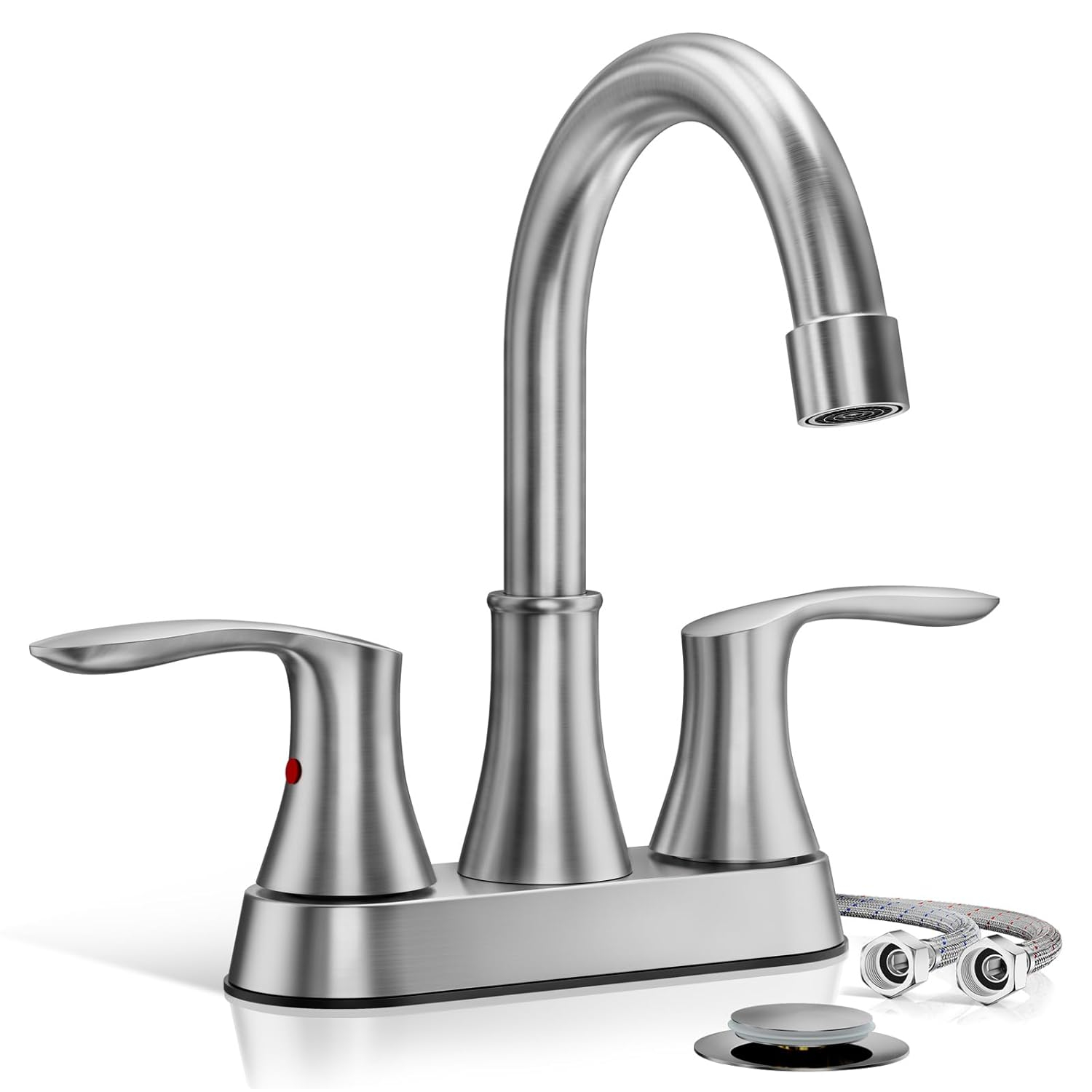 Phiestina 4 Inch 2 or 3 Hole Brushed Nickel Bathroom Sink Faucet RV Swivel 2 Handle Centerset Bath Vanity Faucet, with Water Supply line & Metal Pop-up Drain,TY36-BN