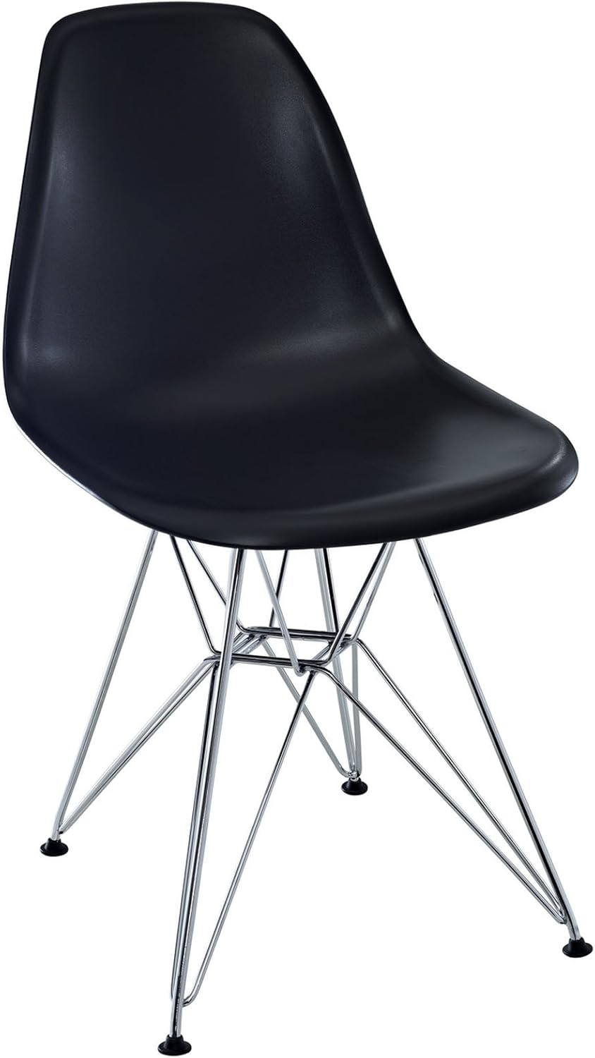 Modway Paris Modern Steel Metal Dining Side Chair in Black Finish