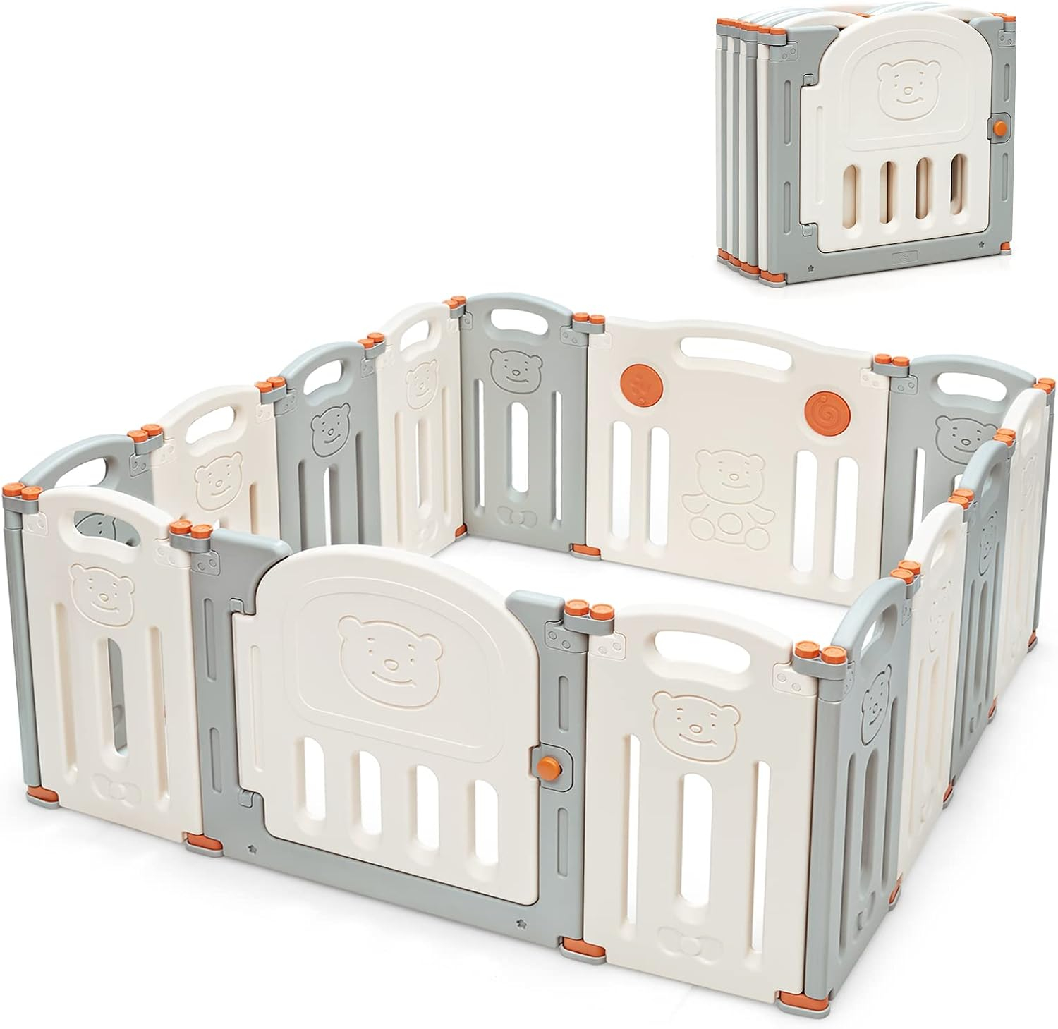 Costway Foldable Baby Playpen 14 Panels Kids Activity Play Yard Anti-slip Suction Cups Upgraded Safety Lock Safety Play Center for Babies & Toddlers
