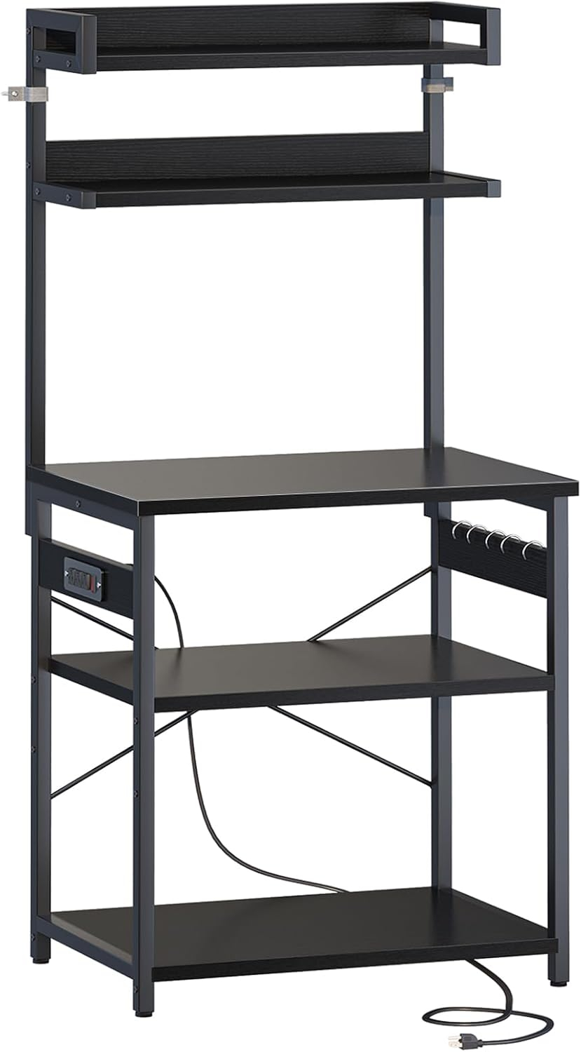 ODK Bakers Rack with Power Outlet, Coffee Bar with Storage 5-Tiers, Microwave Stand Kitchen rack 16.5 * 23.6 * 59 inches, Kitchen Shelf, Black