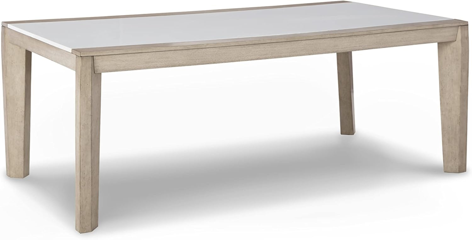 Contemporary Beige & White Wood Dining Table with Acrylic Insert