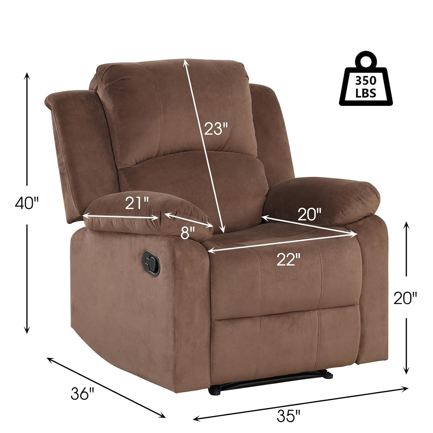 CANMOV Manual Recliner Chair, Soft Fabric Overstuffed Recliner Single Sofa Chair for Living Room Bedroom, Heavy Duty and Safety Reclining Mechanism, Light Brown