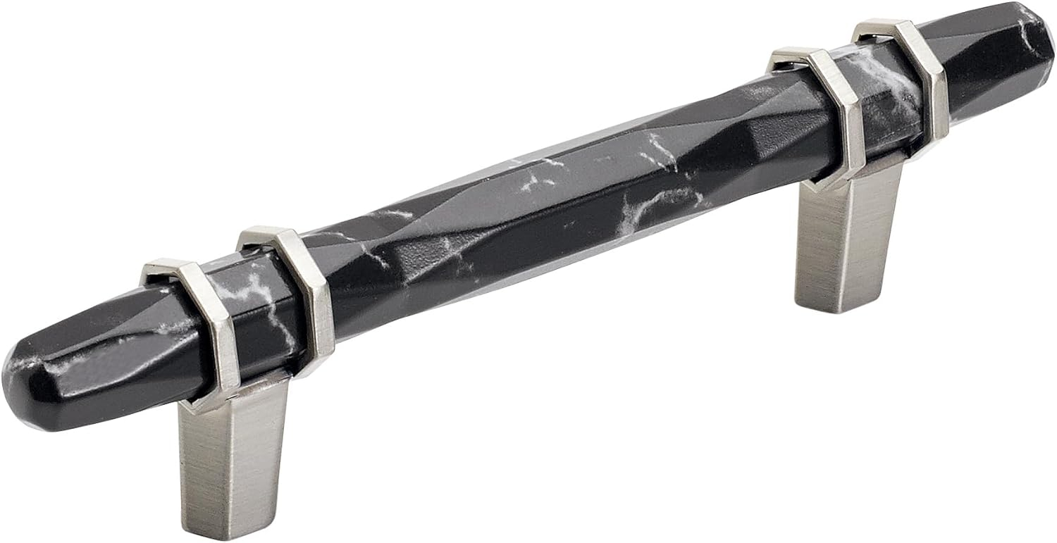 Carrione 3-3/4 in. (96mm) Modern Marble Black/Satin Nickel Bar Cabinet Pull