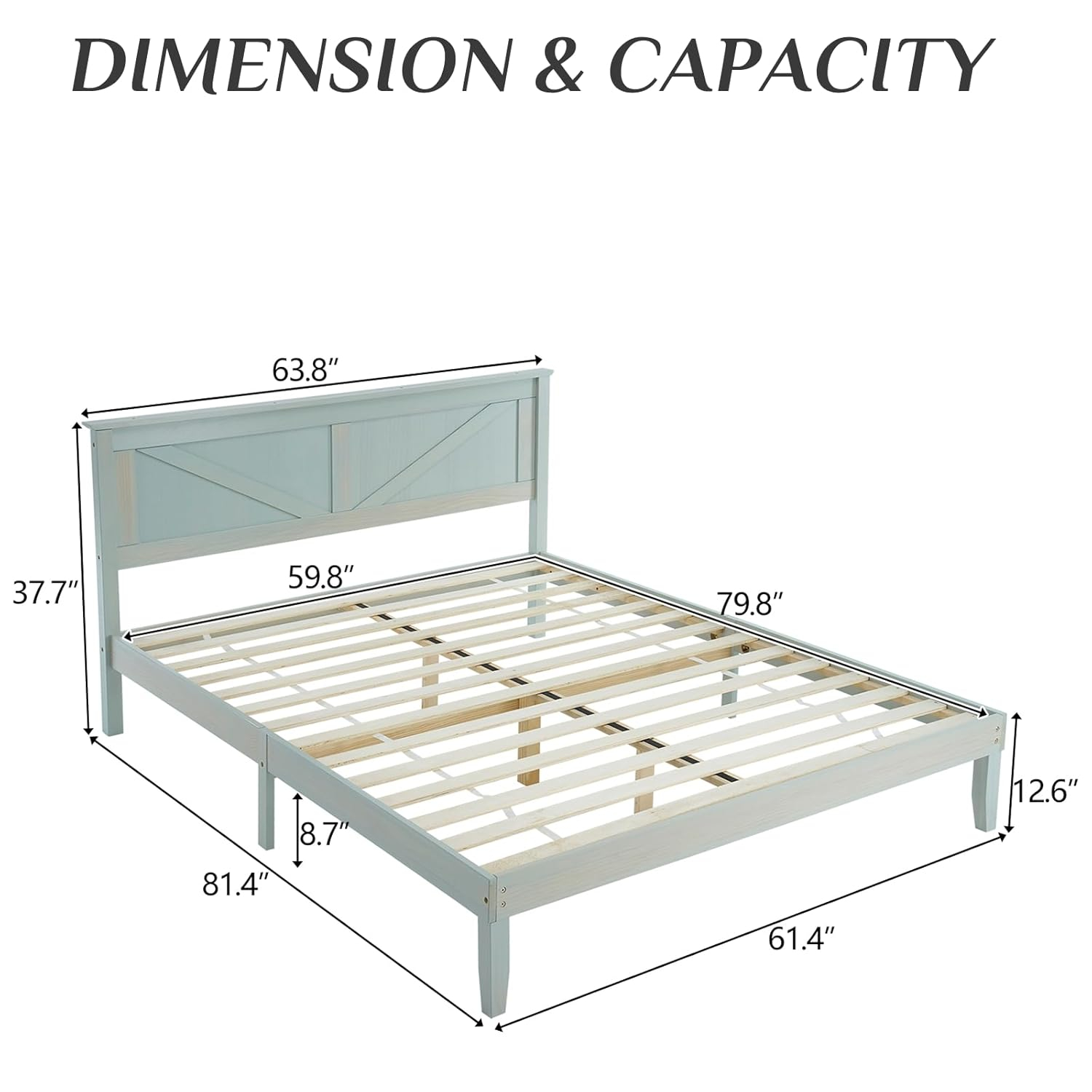 Gray Wood Bed Frame Queen Size Platform Bed with Headboard