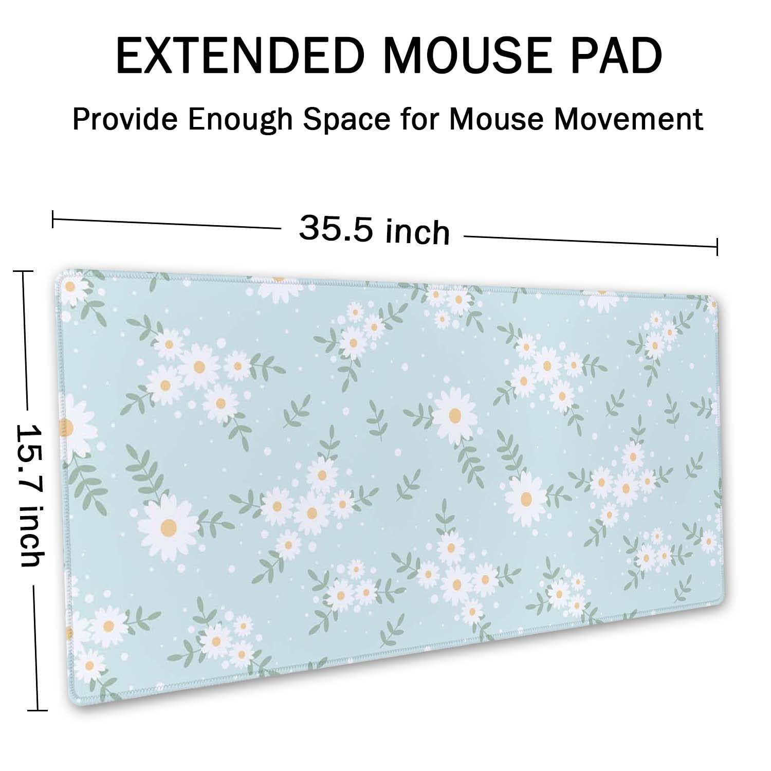 SSOIU Cute Spring Flowers Desk Mat, White Daisy Flower Mat, Extra Large Home Office Cute Accessories, Extended Mouse Pad, XXL Gaming Mouse Pad 35.5" X 15.7"
