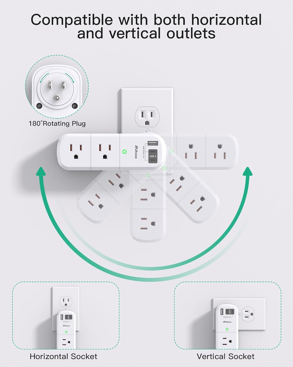 Cruise Ship Essentials - Outlet Extender with Rotating Plug, 6 AC Outlets with USB Charging Ports, Multi Plug Wall Outlet USB C Charger Hub, Non Surge Protector Non Extension Cord