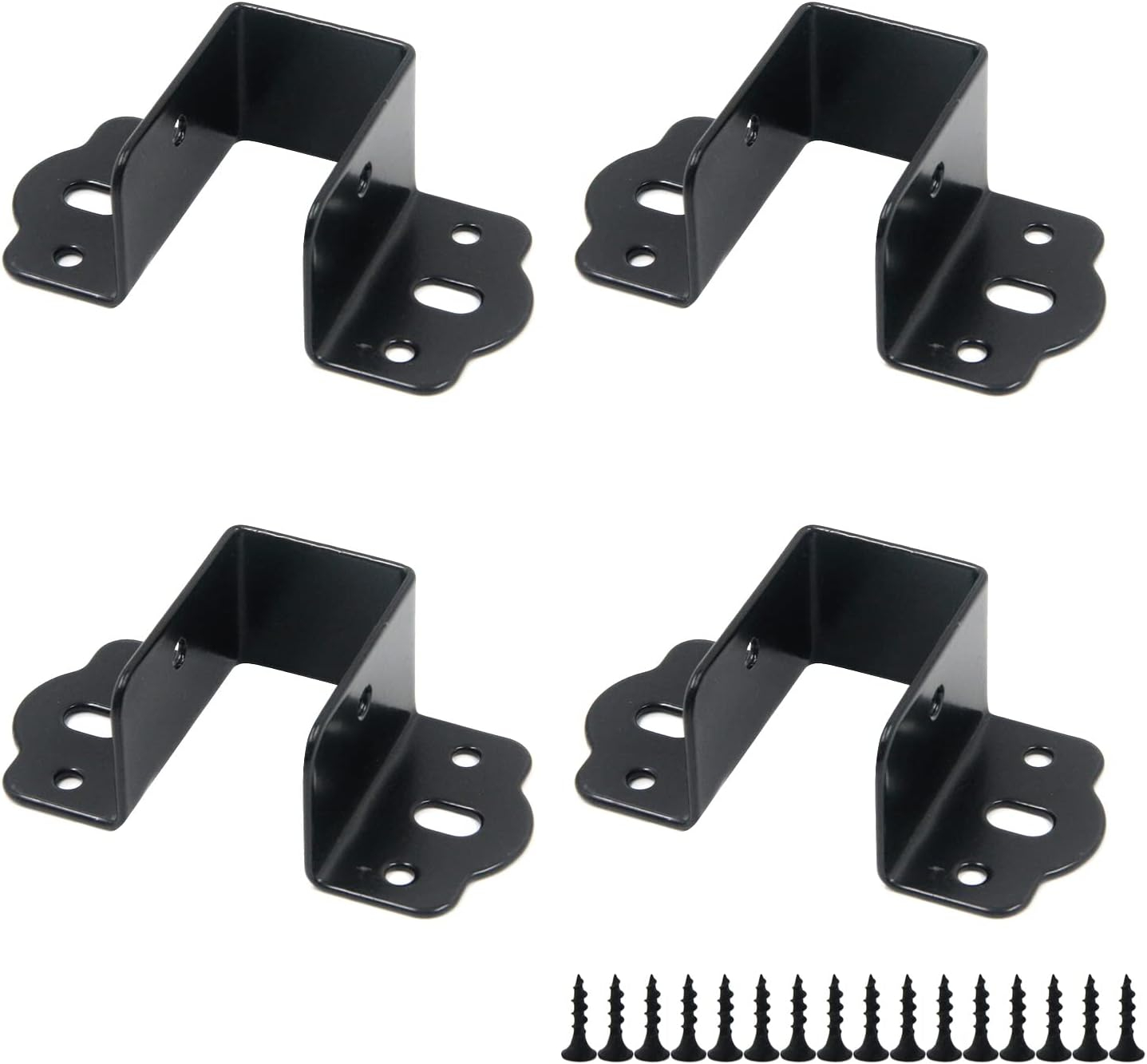 Coshar 4Pcs Heavy Duty Bed Rail Fittings Black Bed Frame Brackets Adapter U-Shape Bed Supporters Hardware for Bunk Bed Headboard, 3.62"x1.9"(L*W)